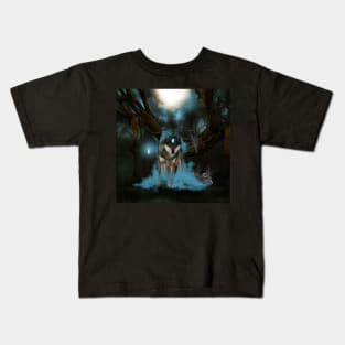 Awesome wolf in the night Kids T-Shirt